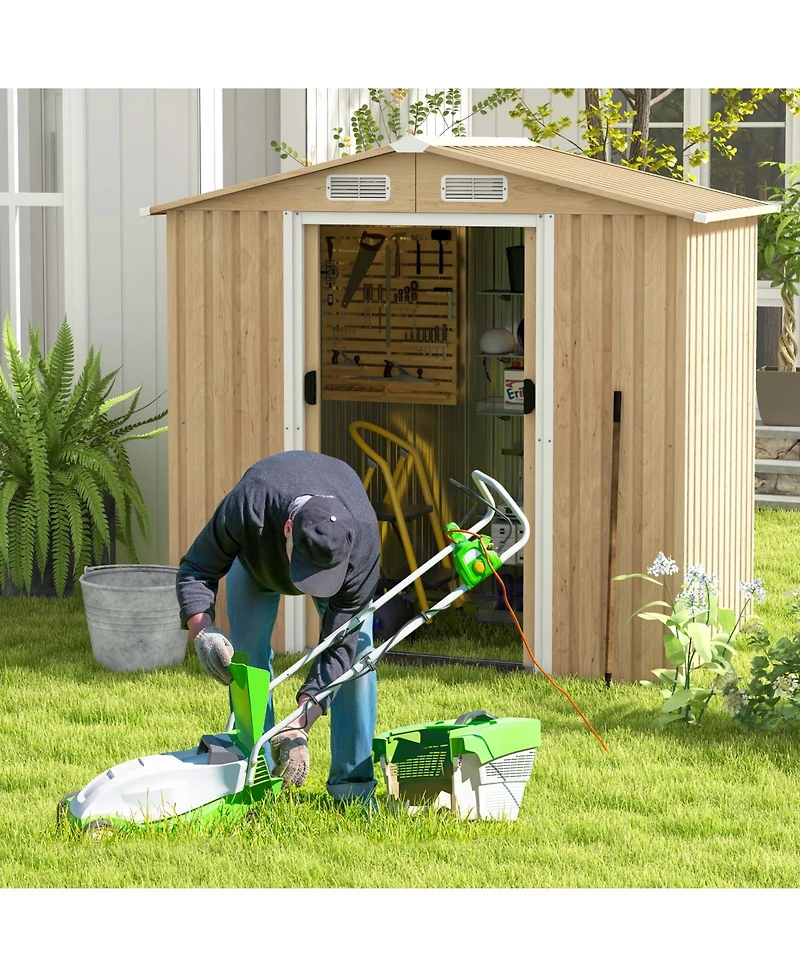 Weather Resistant Galvanized Steel Shed with Tilted Roof for Backyard Garden Patio Lawn