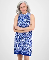 Robbie Bee Petite Tie-Back Mock Neck Printed Shift Dress