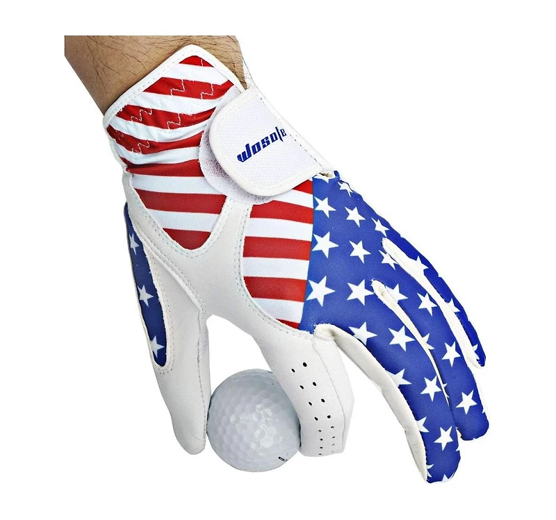 Wosofe Golf Gloves Men's Left Hand Cabretta Leather with Score Counter Usa Flag White Soft Breathable Professional Mini