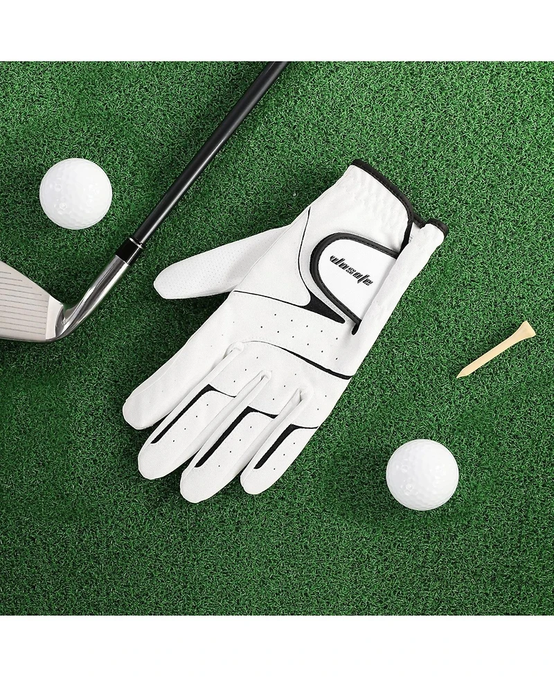 Wosofe Golf Glove Left Hand Men Pu Transparent Non-Slip Nanocloth Lycra Accessories No Sweat Comfortable all Weather with Scorer and Tee