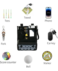 Wosofe Golf Cart Hanging Bag Lightweight Folding Storage Portable Accessories with Adjustable Strap 1 Divot Tool and 4 Tees Unisex