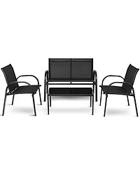 4 Pcs Patio Furniture Set Sofa Coffee Table Steel Frame Garden Deck