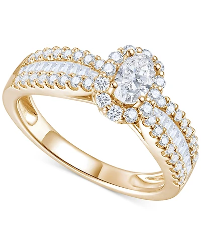 Diamond Oval Halo Three Row Engagement Ring (1 ct. t.w.) in 14k Yellow or White Gold
