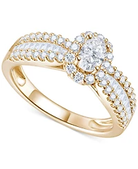 Diamond Oval Halo Three Row Engagement Ring (1 ct. t.w.) in 14k Yellow or White Gold