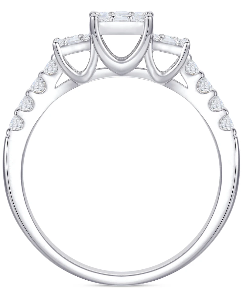 Diamond Emerald Shaped Cluster Three Stone Ring (1/2 ct. t.w.) 14k White Gold