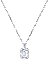 Diamond Emerald Shaped Halo Cluster 18" Pendant Necklace (1/3 ct. t.w.) in 14k White Gold