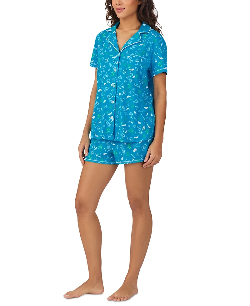 Cuddl Duds Women's Printed Short-Sleeve Boxer Pajama Set