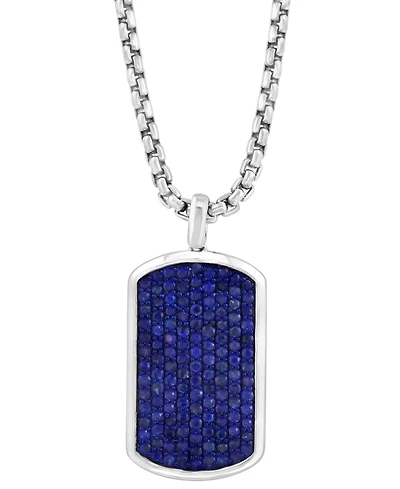 Effy Men's Sapphire Pave Dog Tag 20" Pendant Necklace (2-3/8 ct. t.w.) in Sterling Silver