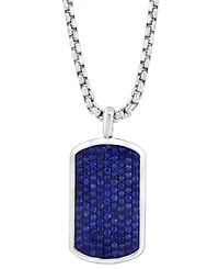 Effy Men's Sapphire Pave Dog Tag 20" Pendant Necklace (2-3/8 ct. t.w.) in Sterling Silver