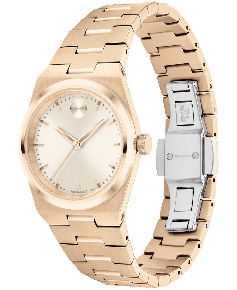 Movado Women's Bold Quest Swiss Quartz Ionic Plated Light Rose Gold Steel Watch, 28mm