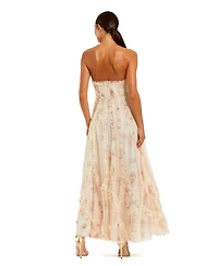 Mac Duggal Women's Mesh Micro Ruffle Strapless Gown