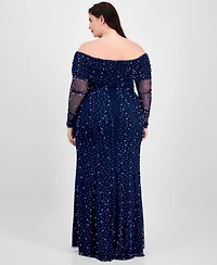 B Darlin Trendy Plus Off-The-Shoulder Pearl Gown