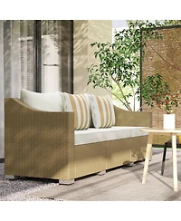 Outsunny 3 Seater Patio Sofa, Wicker Couch with Cushions, Pillows,