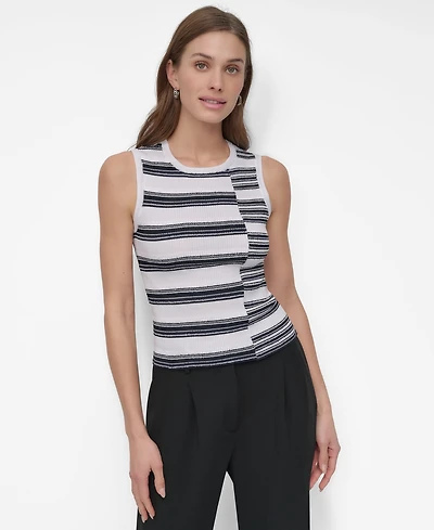 Dkny Women's Striped Ribbed Knit Sleeveless Top