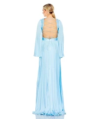 Mac Duggal Women's Long Sleeve Lace up Back Charmeuse Gown