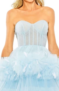 Mac Duggal Women's Strapless Tulle Gown with Feather Detail