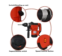 Rotary Hammer 1100W(Red + Black) 1-1/2" Sds Plus Rotary Hammer Drill 3 Functions
