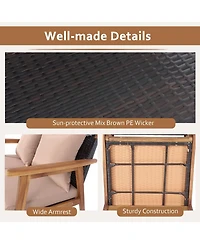 Gymax 8 Piece Patio Conversation Set Outdoor Furniture Set w/ Cushion & Wood Frame