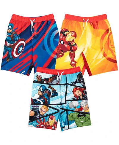 Avengers Boys Marvel 3 Pack Swim Trunks Bathing Suits