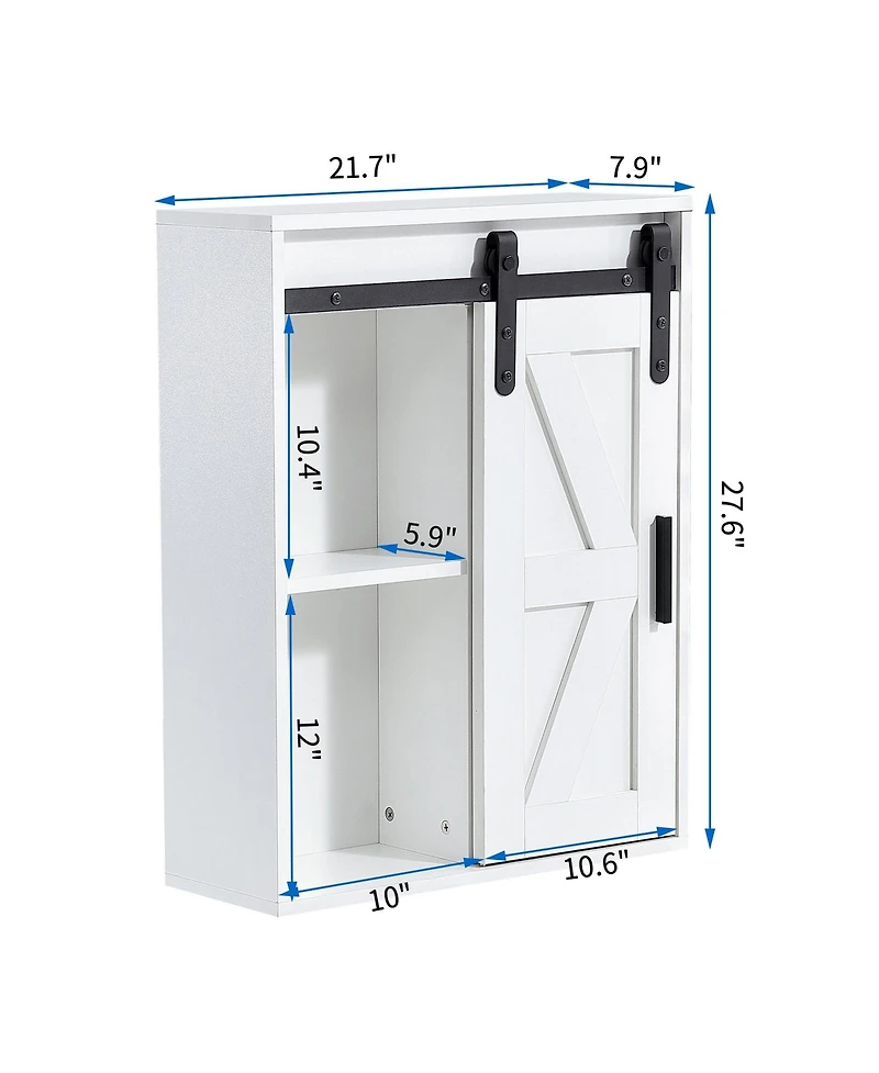 Wood wall-mounted storage cabinet, 5-layer toilet bathroom storage cabinet, multifunctional cabinet with adjustable door, white