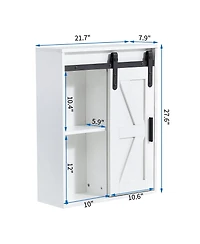 Wood wall-mounted storage cabinet, 5-layer toilet bathroom storage cabinet, multifunctional cabinet with adjustable door, white