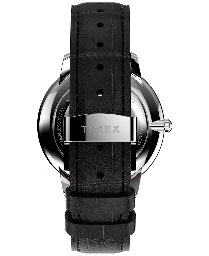 Timex Men's Quartz Analog Black Leather Watch, 39mm
