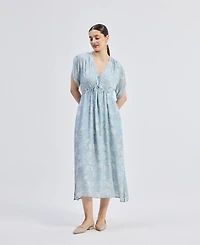 Reistor Women's Maxi Gathered Dress Blue Florals