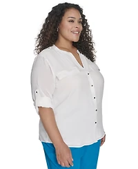 Calvin Klein Plus Split-Neck Button-Front Shirt