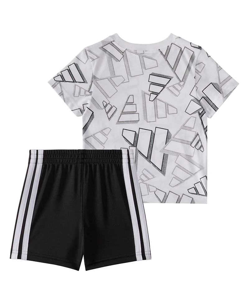 adidas Baby Boys 2-Piece Short Sleeve Printed 3D Logo Toss T-Shirt and Shorts Set