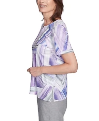 Alfred Dunner Petite Crystal Springs Brushstroke Stained Glass Short Sleeves Top