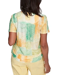 Alfred Dunner Petite Rise & Shine Textured Patch Short Sleeve Top