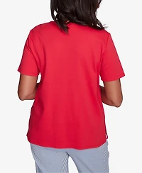 Alfred Dunner Petite Land of The Free Embroidered Stars Crisscross V-Neck Top