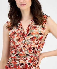 Kasper Women's Printed O-Ring Sleeveless Faux-Wrap Dress