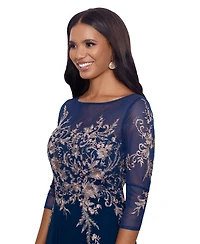 Betsy & Adam Petite Floral-Embroidered Mesh Gown