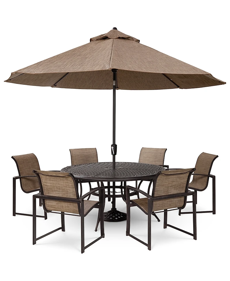 Wythburn Outdoor Dining 7pc Set (60" Round Table & 6 Sleek Sling Chairs), Created for Macy's