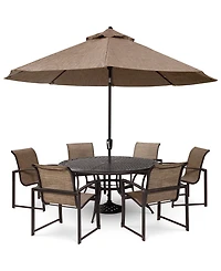 Wythburn Outdoor Dining 7pc Set (60" Round Table & 6 Sleek Sling Chairs), Created for Macy's