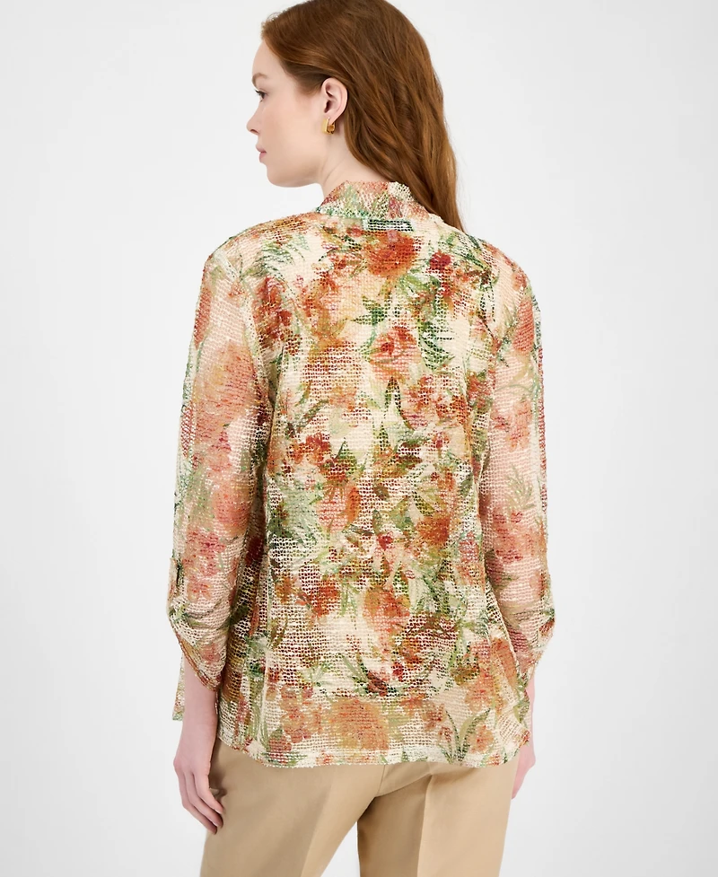Kasper Women's Floral-Print Open-Front Cardigan and Blouse