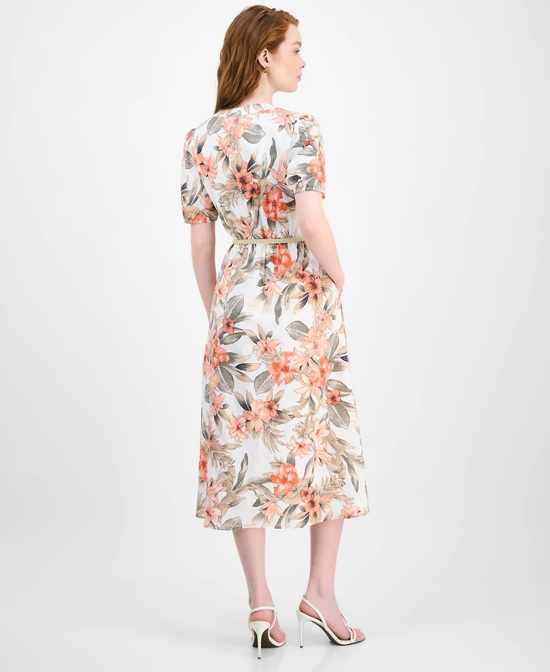 Kasper Tropical Floral Cotton Short-Sleeve Dress, Regular & Petite Sizes