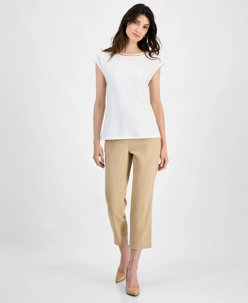 Kasper Women's Beaded-Trim Extended-Shoulder Top, Regular & Petite Sizes