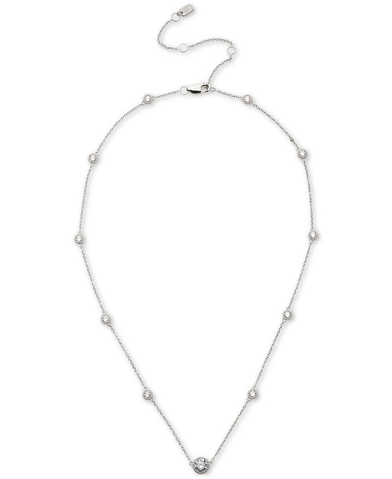 Lauren Ralph Lauren Sterling Silver Cubic Zirconia Station Collar Necklace, 16" + 3" extender
