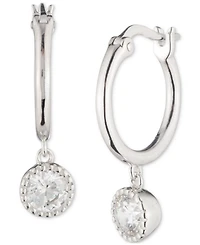 Lauren Ralph Lauren Sterling Silver Cubic Zirconia Charm Huggie Hoop Earrings