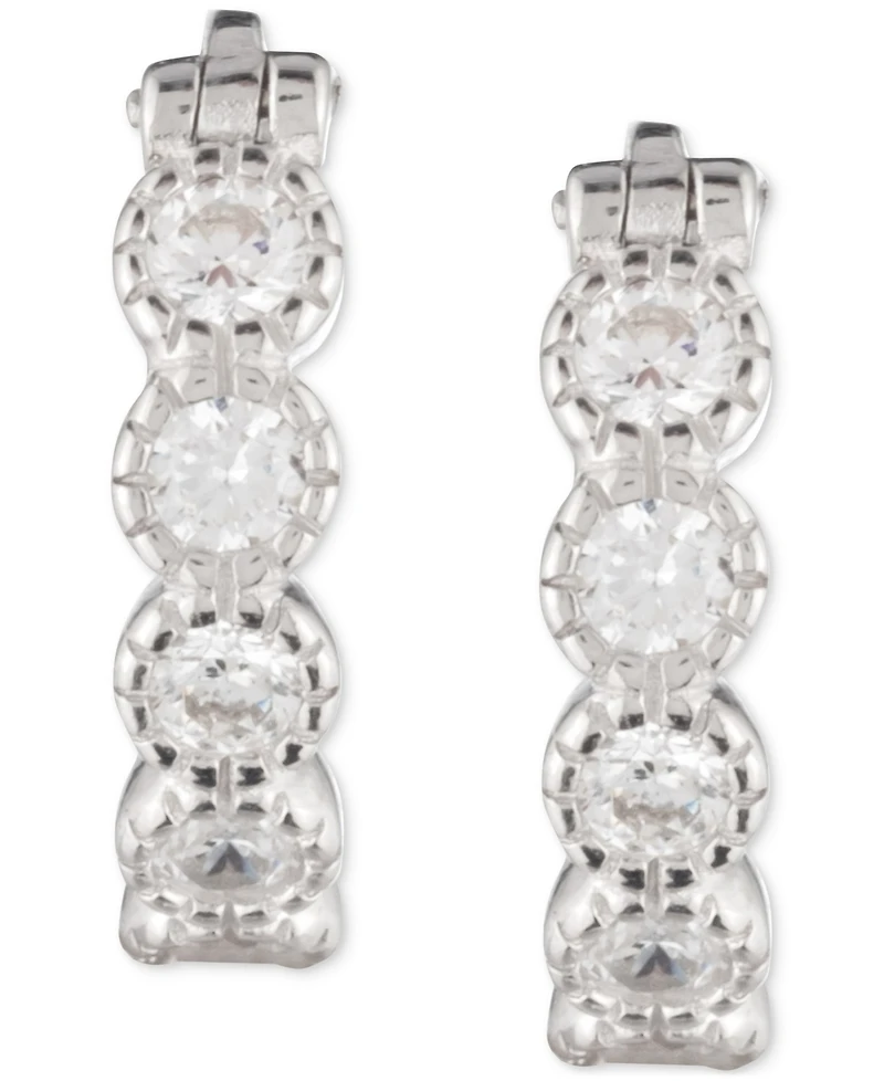 Lauren Ralph Lauren Sterling Silver Medium Cubic Zirconia Hoop Earrings, 1.16"
