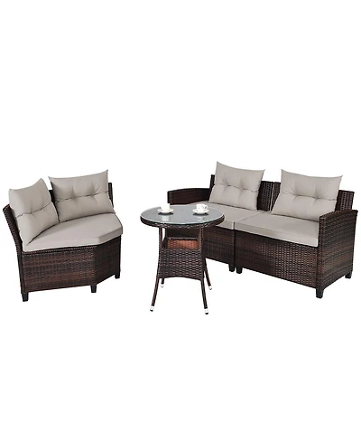 Gymax 4PCS Rattan Outdoor Patio Furniture Set Sectional Sofa Table w/ Cushions