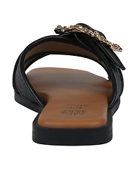 Gc Shoes Women's Ivy Embellished Buckle Slide Flat Sandals
