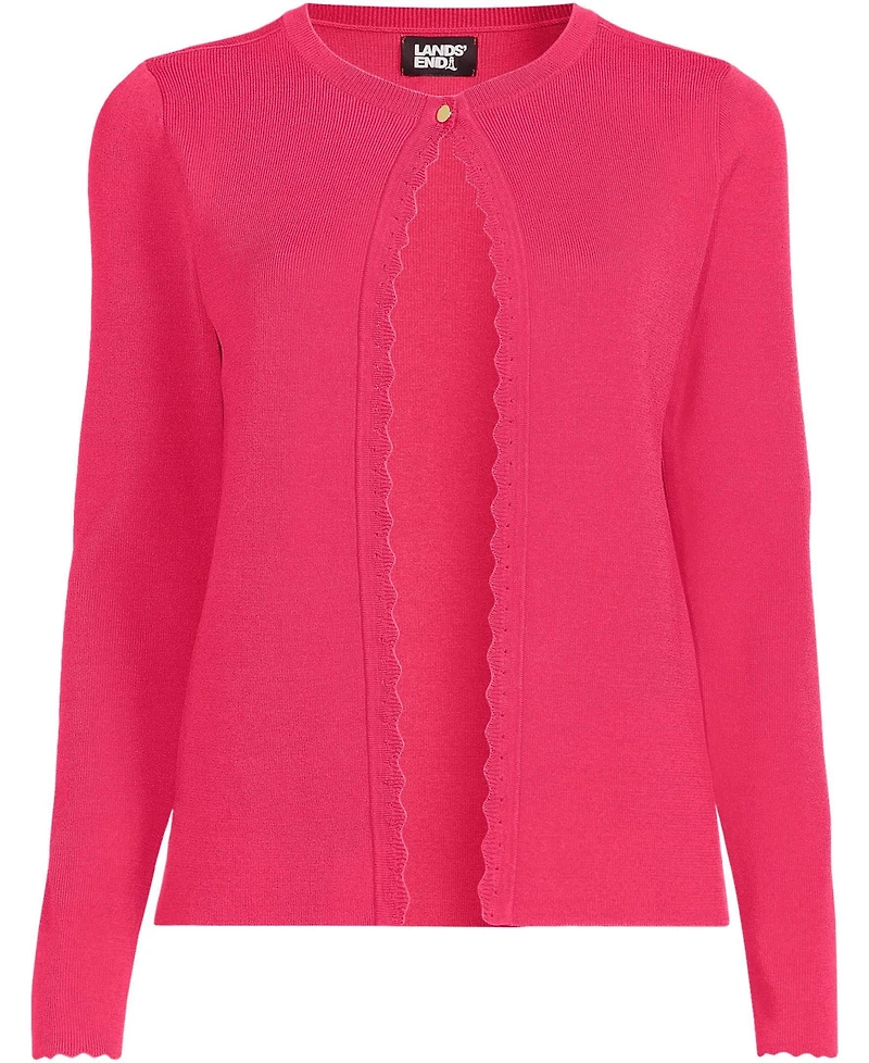 Lands' End Women's Blend Scallop Edge Fitted Cardigan Sweater - Set Top