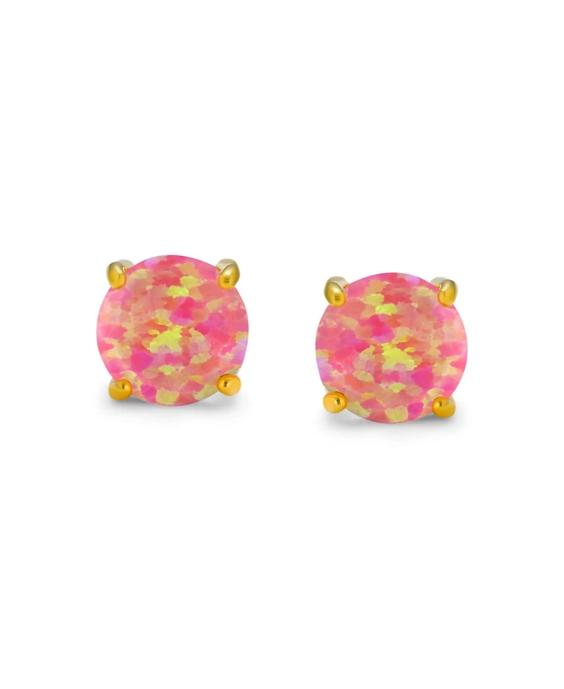 Bling Jewelry Golden Created Opal Round Solitaire Stud Earrings Gold Plated Sterling Silver 6MM