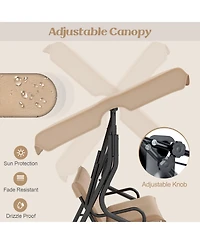 3 Seat Outdoor Patio Canopy Swing with Cushioned Steel Frame