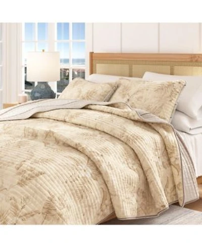 Linery Co. Cotton Stitched Reversible Tropical Palm 3 Piece Quilt Sham Set