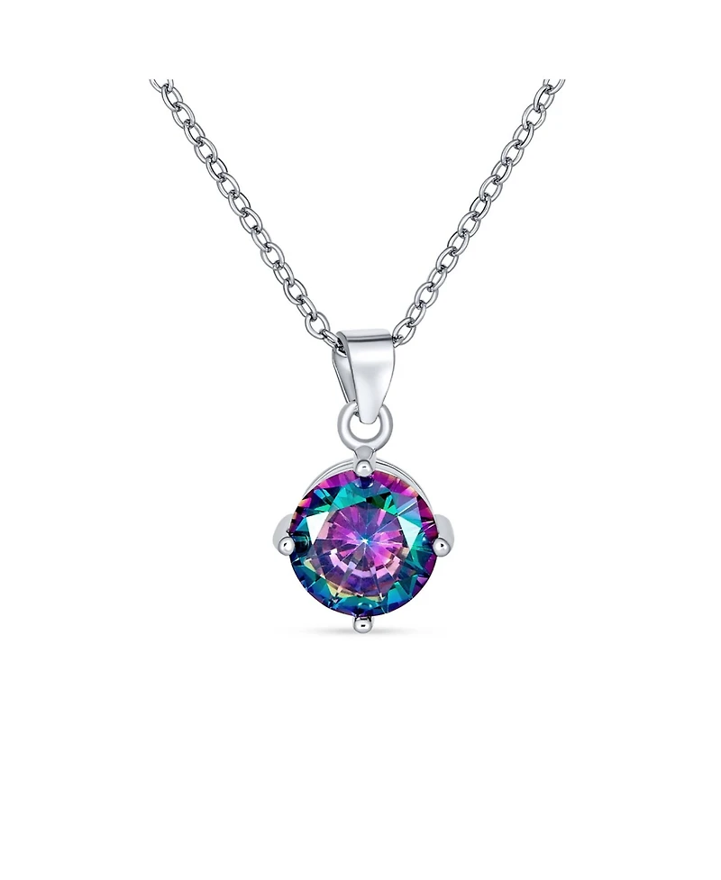 Bling Jewelry 2CTW Black Mystic Rainbow Cz Solitaire Pendant Necklace in Sterling Silver