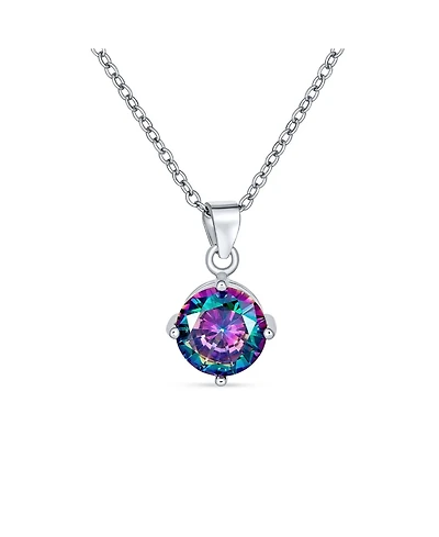 Bling Jewelry 2CTW Black Mystic Rainbow Cz Solitaire Pendant Necklace in Sterling Silver